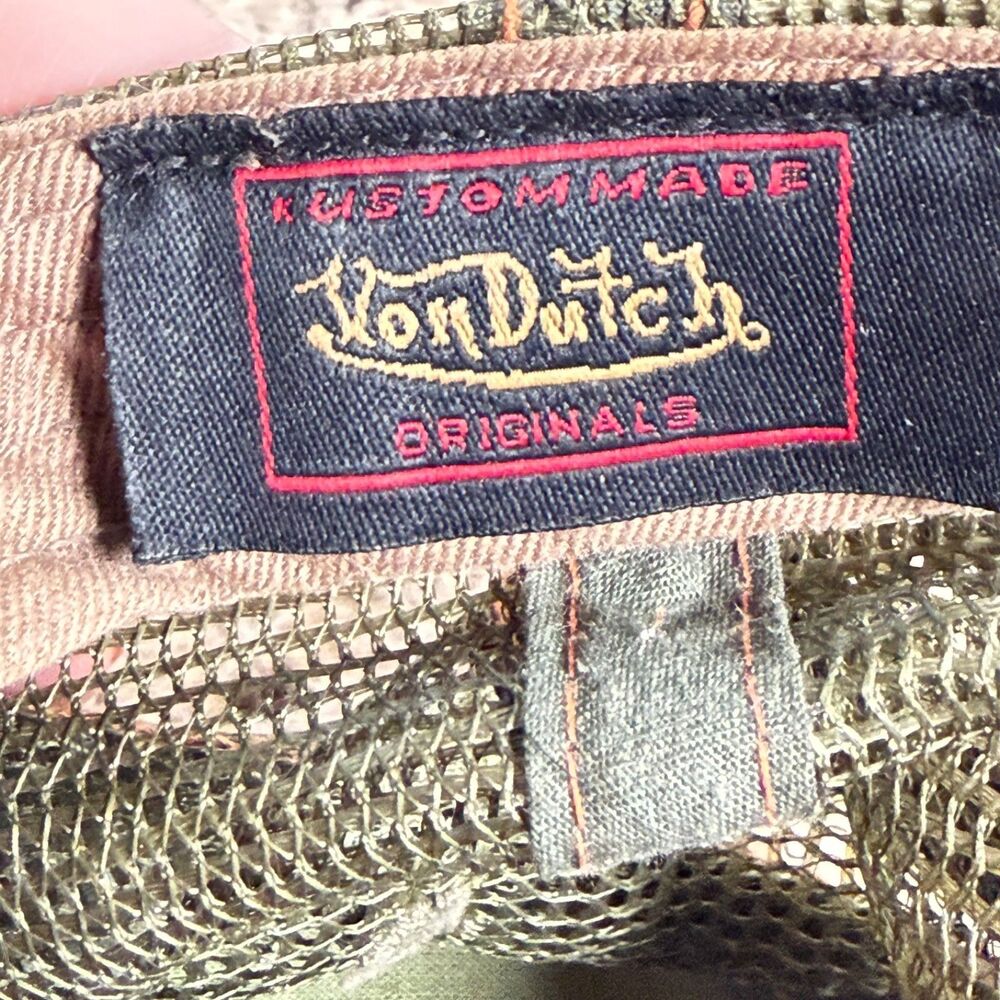 Vintage Von Dutch Sage Green Suede UV400 Clear Visor Trucker Hat Y2K Rare - Picture 2 of 16